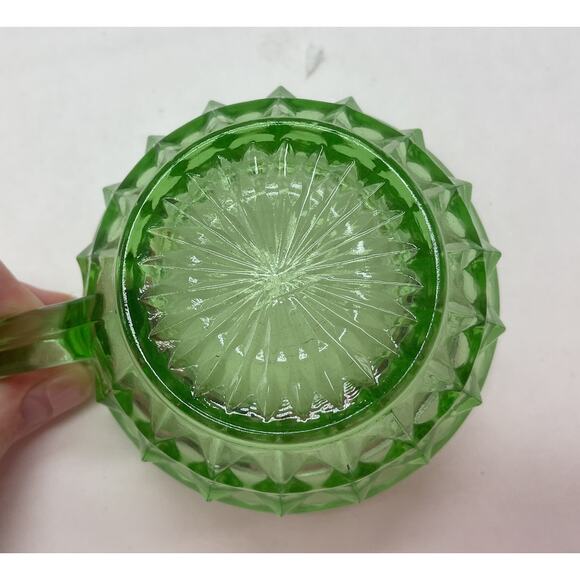 Jeanette Windsor Cube Green Depression Glowy Glass Cup - Picture 7 of 8